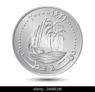 50 dirham moneta del Qatar. Lato moneta isolato su sfondo bianco. Vettore. Illustrazione Vettoriale