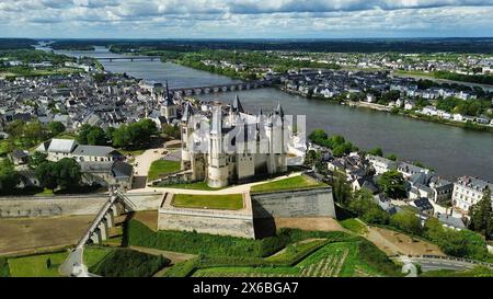 Foto drone castello di Saumur Francia Europa Foto Stock