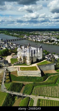 Foto drone castello di Saumur Francia Europa Foto Stock