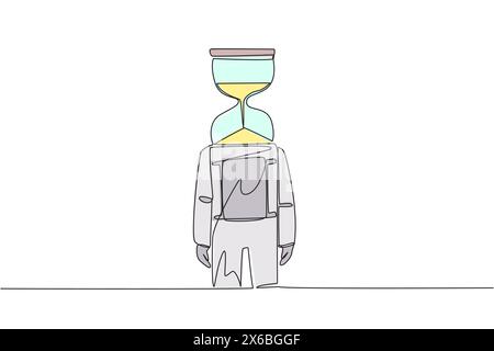 Continua su una linea che disegna un giovane astronauta con clessidra invece che con la testa, in piedi rivolti in avanti. Aiuta a mostrare il tempo impiegato per tracciare la luna sur Illustrazione Vettoriale