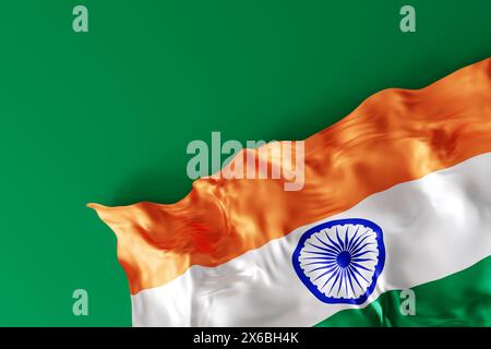 Bandiera nazionale indiana con colori zafferano, bianco e verde. Indian Independence Day, concetto di patriottismo e orgoglio nazionale. Vuoto, copia Foto Stock