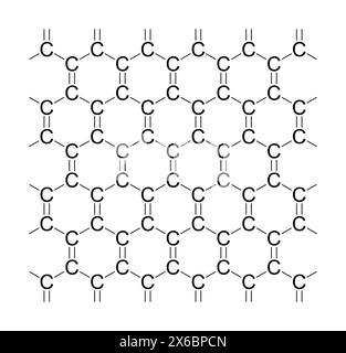 Struttura del grafene. Allotropo di carbonio, costituito da un singolo strato di atomi di carbonio disposti in una nanostruttura a reticolo esagonale. Foto Stock