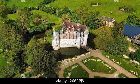 Foto drone castello di Saint-Germain-de-Livet Francia Europa Foto Stock