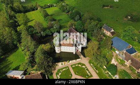 Foto drone castello di Saint-Germain-de-Livet Francia Europa Foto Stock