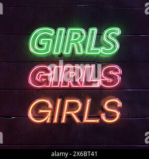Testo realistico per i segni al neon - ragazze, non gen ai Foto Stock