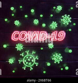 Testo realistico del segnale al neon - covid-19, non gen ai Foto Stock