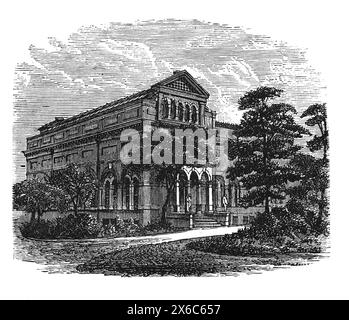 Museo reale e biblioteca pubblica a Peel Park, Salford. Fine del XIX secolo. Inaugurata nel 1850, la galleria e il museo (ora chiamato Salford Museum and Art Gallery) sono dedicati alla storia dell'arte e dell'architettura vittoriana di Salford. Black and White Illustration from Our Own Country Vol III pubblicato da Cassell, Petter, Galpin & Co. Alla fine del XIX secolo. Foto Stock