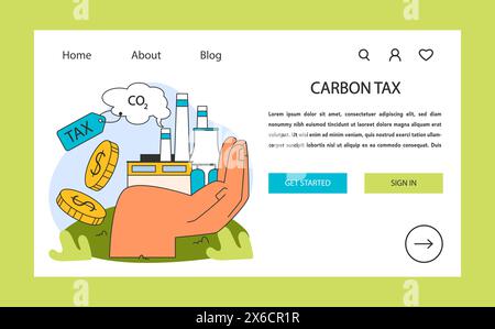 Banner Web o landing page con offset del carbonio. Compensazione dell'inquinamento. Protezione dell'ambiente e controllo dei gas a effetto serra. Strategia globale per ridurre l'impronta di carbonio. Illustrazione vettoriale piatta Illustrazione Vettoriale