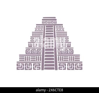 Piramide azteca, totem tribali Maya e Inca, antico simbolo vettoriale della civiltà messicana. Impero azteco mesoamericano, architettura Maya e Inca simbolo di piramide con ornamento petroglifico Illustrazione Vettoriale