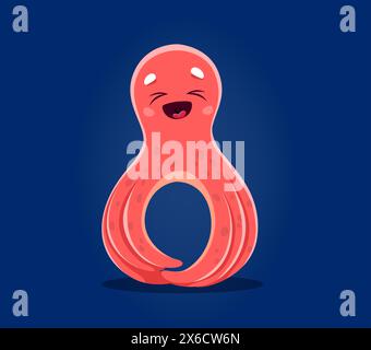 Animali sottomarini di tipo font o sottomarino, polpo cartoni animati numero 8, personaggio vettoriale divertente. Numero 8 di animali marini font o alfabeto oceanico e carattere numerico a forma di polpo carino Illustrazione Vettoriale
