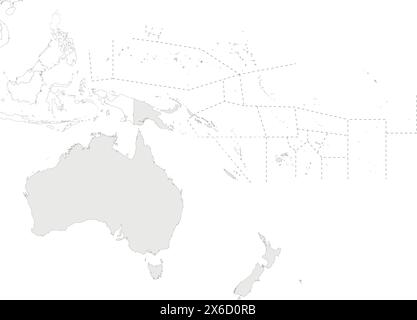 Illustrazione vettoriale della mappa politica Oceania vuota isolata su sfondo bianco. Livelli modificabili ed etichettati in modo chiaro. Illustrazione Vettoriale