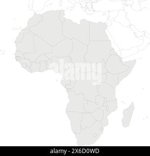 Immagine vettoriale vuota della mappa politica africana isolata su sfondo bianco. Livelli modificabili ed etichettati in modo chiaro. Illustrazione Vettoriale