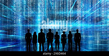 persone di fronte al cyberspazio Foto Stock