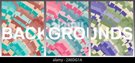 Set di sfondi verticali astratti con strisce geometriche a colori. Colori CMYK Illustrazione Vettoriale