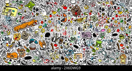 Schema senza cuciture di animali diversi. Stampa carta da parati per la stanza dei bambini. disegno a mano. Non ai, illustrazione vettoriale Illustrazione Vettoriale