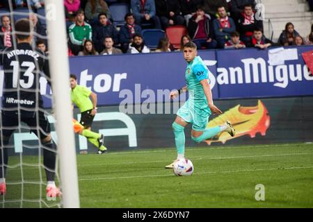 Pamplona, Spagna. 14 maggio 2024. Sport. Calcio/calcio. Aitor Fernandez (13. CA Osasuna) e Giovanni Gonzalez (20. RCD Mallorca) durante la partita di calcio della Liga EA Sports tra CA Osasuna e RCD Mallorca hanno giocato allo stadio El Sadar di Pamplona (Spagna) il 14 maggio 2024. Credito: Inigo Alzugaray/Cordon Press credito: CORDON PRESS/Alamy Live News Foto Stock