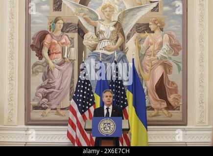 KIEV, UCRAINA - 14 MAGGIO 2024 - il Segretario di Stato americano Antony Blinken tiene un discorso presso l'Istituto Politecnico di Kiev Ihor Sikorsky, Kiev, capitale dell'Ucraina Foto Stock