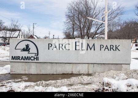 Benvenuto all'insegna di Elm Park a Miramichi, New Brunswick, Canada Foto Stock