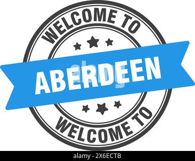 Benvenuto al francobollo di Aberdeen. Insegna rotonda di Aberdeen isolata su sfondo bianco Illustrazione Vettoriale