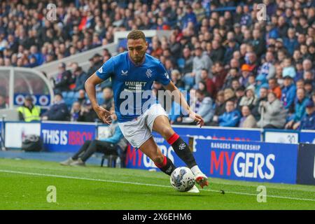 Glasgow, Regno Unito. 14 maggio 2024. Nell'ultima partita della Scottish Premiership, i Rangers giocano a Dundee all'Ibrox Stadium di Glasgow, Scozia, Regno Unito. Prima della partita i Rangers sono 6 punti dietro al Celtic, che ha bisogno di 1 solo punto per vincere la Coppa di Lega, quindi una vittoria contro il Dundee è imperativa. Crediti: Findlay/Alamy Live News Foto Stock