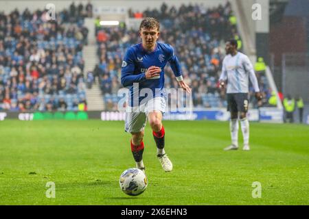 Glasgow, Regno Unito. 14 maggio 2024. Nell'ultima partita della Scottish Premiership, i Rangers giocano a Dundee all'Ibrox Stadium di Glasgow, Scozia, Regno Unito. Prima della partita i Rangers sono 6 punti dietro al Celtic, che ha bisogno di 1 solo punto per vincere la Coppa di Lega, quindi una vittoria contro il Dundee è imperativa. Crediti: Findlay/Alamy Live News Foto Stock