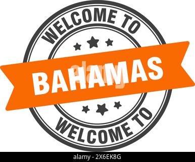 Benvenuto al francobollo delle Bahamas. Insegna rotonda delle Bahamas isolata su sfondo bianco Illustrazione Vettoriale