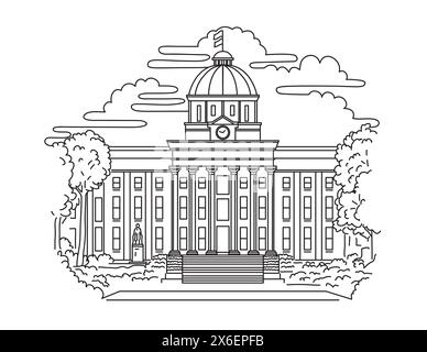 Illustrazione mono line del Campidoglio dello Stato dell'Alabama, l'edificio del campidoglio dell'Alabama situato su Capitol Hill, originariamente Goat Hill, a Montgomery, Illustrazione Vettoriale