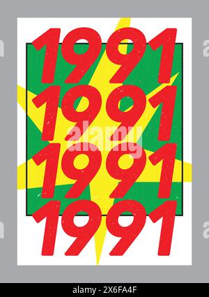 Design poster anno 1991, nato nel 1991, design poster volantino 1991, decorazione camera, poster stampato per interni di soggiorno o ufficio Illustrazione Vettoriale