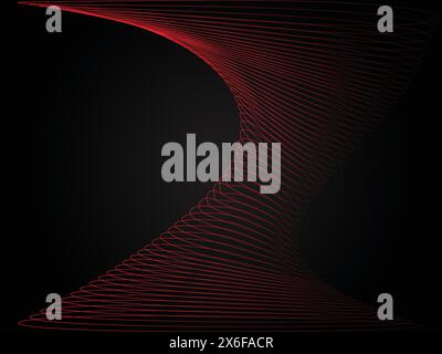 forma d'onda di linea astratta rossa con sfondo nero. elemento di disegno linee in movimento. Moderne linee d'onda rosse a gradiente. Tecnologia futuristica. Illustrazione Vettoriale