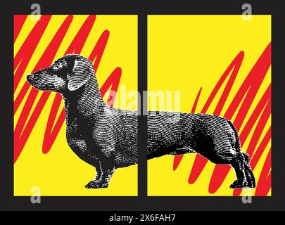 opere d'arte per cani da diporto, poster per dachshund, poster per cani wiener o sausage, stile pop art per decorazioni domestiche, stampe d'arte per interni Illustrazione Vettoriale