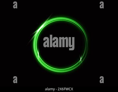 Cerchio luminoso laser verde isolato su sfondo nero. Cerchi al neon. Illustrazione del vettore astratto. Illustrazione Vettoriale