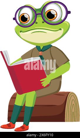 Rana con gli occhiali che leggono un libro Illustrazione Vettoriale