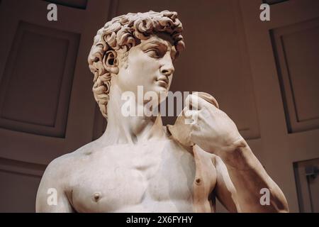 Firenze, Italia - 31 dicembre 2023: David, un capolavoro di scultura rinascimentale italiana, creato dal 1501 al 1504 da Michelangelo, alla Galleria dell'Accademia Foto Stock