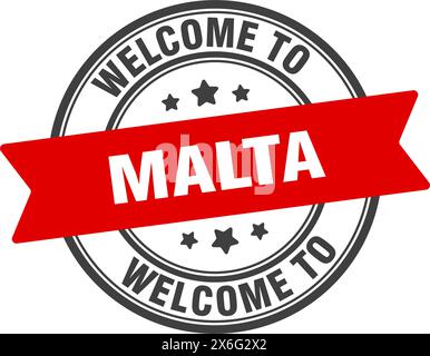 Benvenuto al francobollo di Malta. Segno tondo di Malta isolato su sfondo bianco Illustrazione Vettoriale