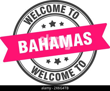 Benvenuto al francobollo delle Bahamas. Insegna rotonda delle Bahamas isolata su sfondo bianco Illustrazione Vettoriale