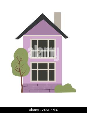 Casa piccola e carina, piccolo edificio e albero isolato Illustrazione Vettoriale