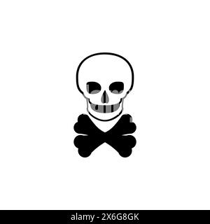 Teschio della morte con icona vettoriale piatta Crossbones. Simbolo solido semplice isolato su sfondo bianco. Teschio della morte con modello di disegno del segno Crossbones per W Illustrazione Vettoriale