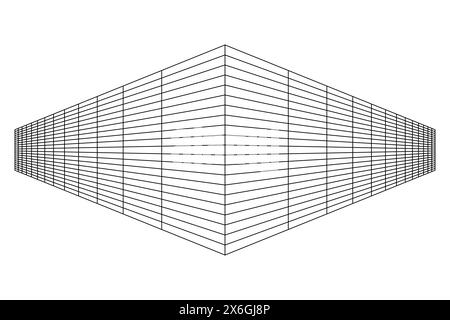 Parete geometrica astratta. Griglia isometrica. Cerchio, disegno, parete, forma, illusione 3D. Sfondo griglia prospettiva sala Illustrazione Vettoriale