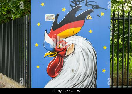 Graffiti, Hahn, Deutsch-Französische Freundschaft, Straßburg, Département Bas-Rhin, Frankreich Foto Stock