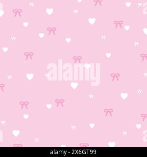 Illustrazione di nastri, cuori su sfondo rosa pastello per il biglietto di San Valentino, stampa, motivo femminile, vestiti per bambini, confezione regalo, imballaggio, tessuto, carta Illustrazione Vettoriale