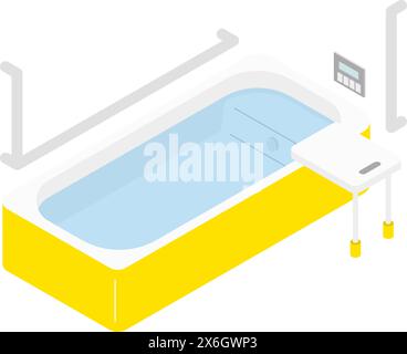 Rimodellamento domestico, rimodellamento dell'operatore sanitario per sostituire una vasca poco profonda facile da spostare, illustrazione isometrica, illustrazione vettoriale Illustrazione Vettoriale