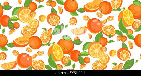 Frutta fresca e succosa alle arance. Arancio intero, arance tagliate, fette e foglie. Frutta biologica per succo di limonata, vitamina C cibo sano. De vettoriale senza giunture Illustrazione Vettoriale