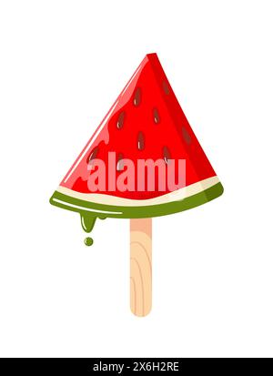 Illustrazione vettoriale disegnata a mano sul gelato, isolata su sfondo bianco. Clip art. Gelato all'anguria. Illustrazione Vettoriale