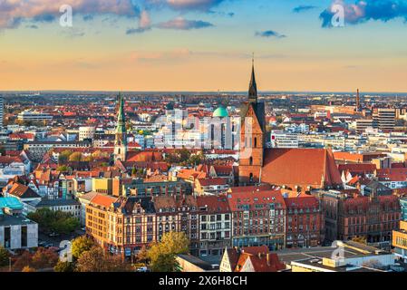 Vista aerea della Marktkirche e città di Hannover, Germania Foto Stock