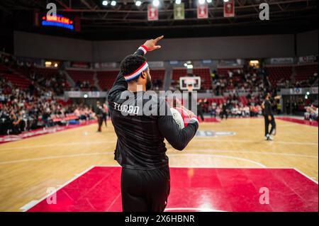 Gli Harlem Globetrotters si esibiscono al Prince Felipe Pavilion di Saragozza, Spagna Foto Stock