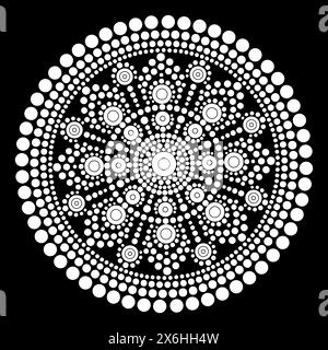 Pagina colore Dot mandala per rilassarsi e meditare. Arte tradizionale aborigena. Colorazione a punti design folk alla moda isolato su sfondo nero libro da colorare per bambini e adulti. Illustrazione vettoriale Illustrazione Vettoriale