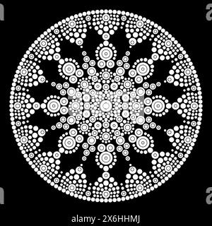 Pagina colore Dot mandala per rilassarsi e meditare. Arte tradizionale aborigena. Colorazione a punti design folk alla moda isolato su sfondo nero libro da colorare per bambini e adulti. Illustrazione vettoriale Illustrazione Vettoriale