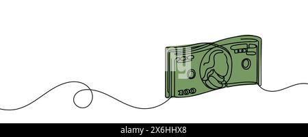 Una linea continua che disegna carta da un dollaro. Concetto di valuta del paese. Illustrazione vettoriale grafica del disegno a linea singola Illustrazione Vettoriale