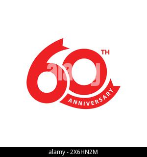 design modello logo anniversario 60. icona del 60° anniversario, timbro, etichetta con nastro. Biglietto di auguri per festeggiamenti di compleanno e simbolo Illustrazione Vettoriale