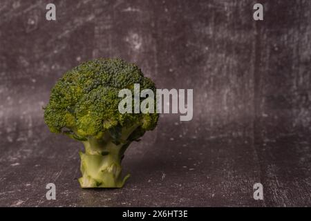 Sano benessere: Mano che tiene i Broccoli su sfondo grigio rustico Foto Stock